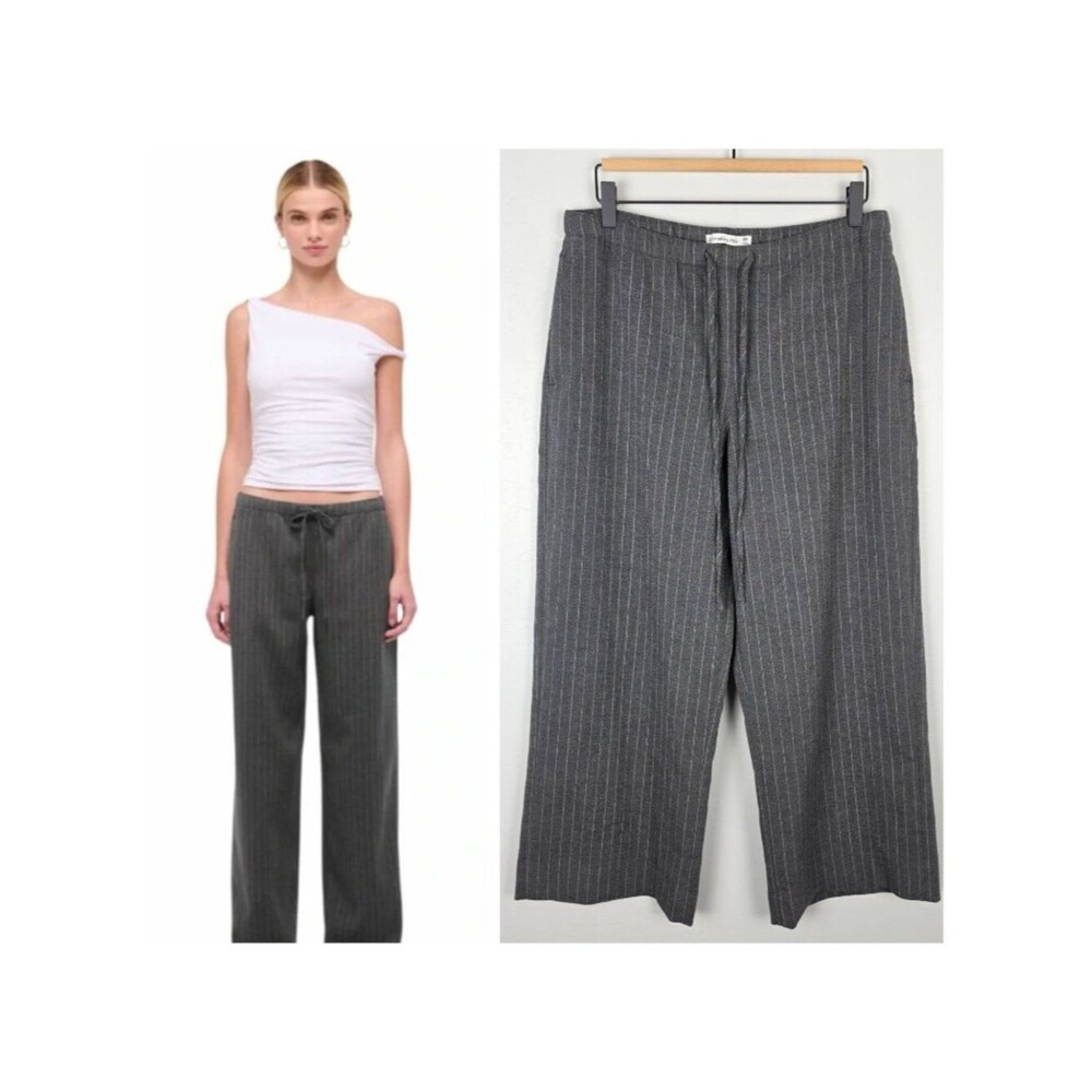 Abercrombie & Fitch Wide Leg Pull On Pant Crop Trouser Pinstripe Gray Size M